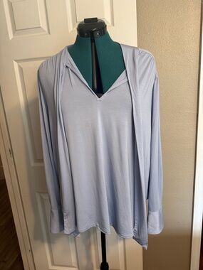 LOFT Light Blue V-Neck Long Sleeve Hooded Top